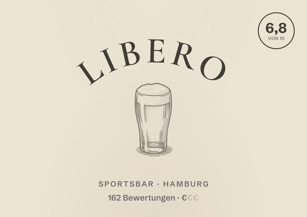 Illustriertes Poster von Libero, Sportsbar in Hamburg: Bewertung 6,8 von 10 aus 162 Bewertungen, Preisniveau €