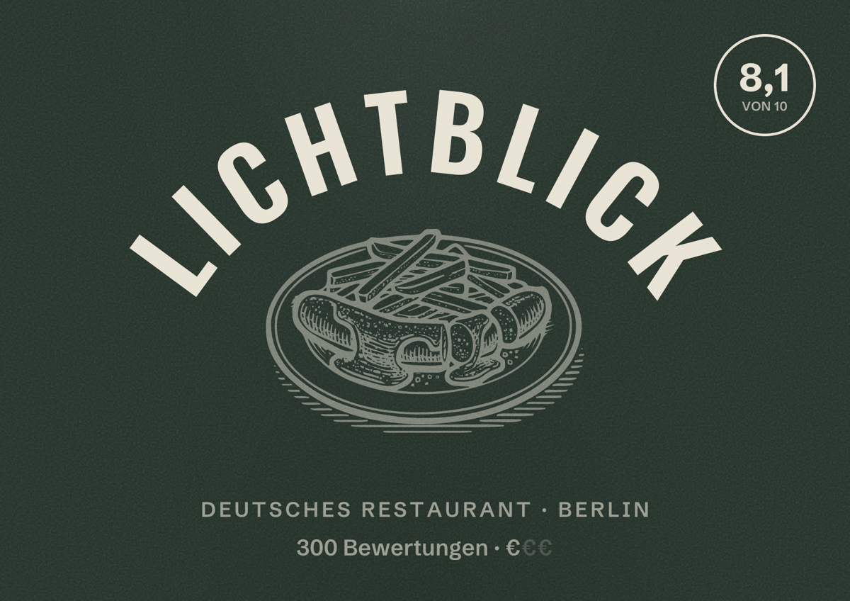 Illustriertes Poster von Lichtblick, Deutsches Restaurant in Berlin: Bewertung 8,1 von 10 aus 300 Bewertungen, Preisniveau €