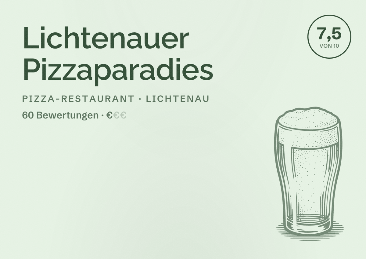 Illustriertes Poster von Lichtenauer Pizzaparadies, Pizza-Restaurant in Lichtenau: Bewertung 7,5 von 10 aus 60 Bewertungen, Preisniveau €