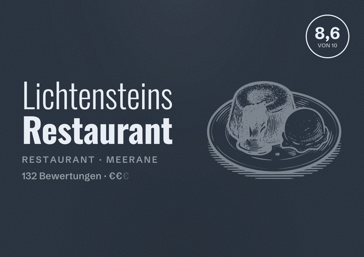 Illustriertes Poster von Lichtensteins Restaurant, Restaurant in Meerane: Bewertung 8,6 von 10 aus 132 Bewertungen, Preisniveau €€