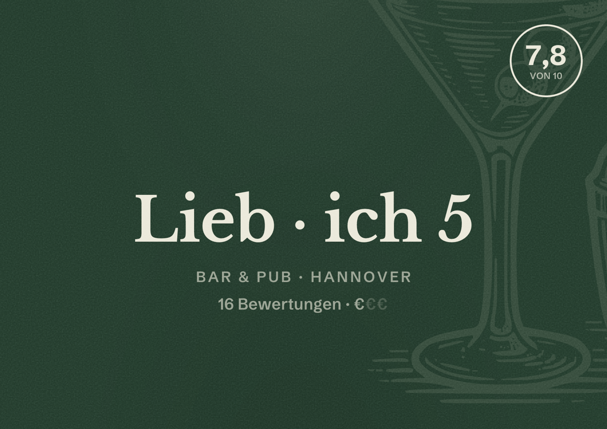 Illustriertes Poster von Lieb ich 5, Bar & Pub in Hannover: Bewertung 7,8 von 10 aus 16 Bewertungen, Preisniveau €