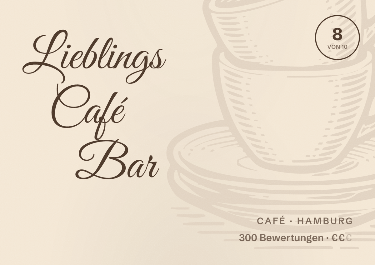 Illustriertes Poster von Lieblings Café Bar, Café in Hamburg: Bewertung 8,0 von 10 aus 300 Bewertungen, Preisniveau €€