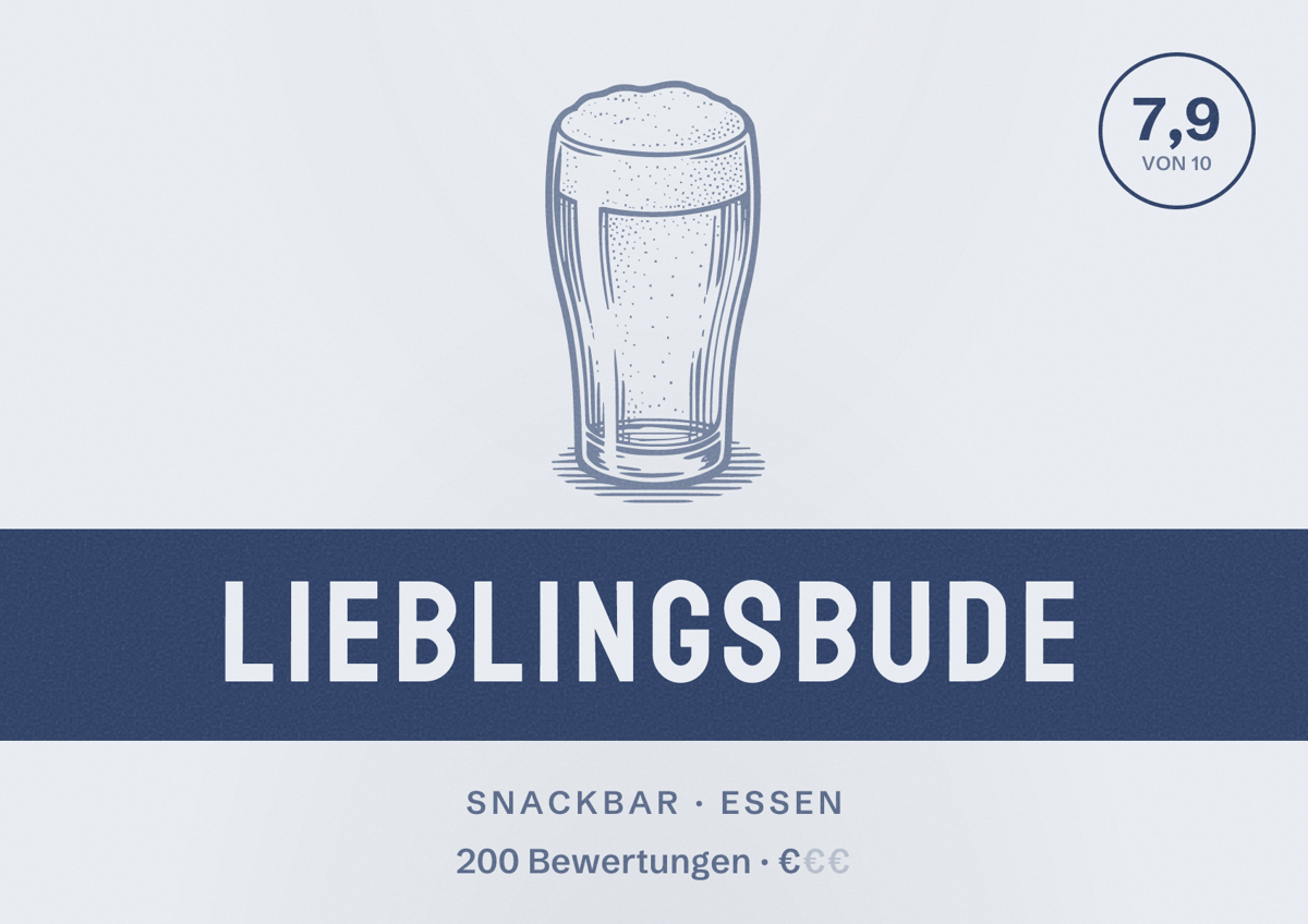 Illustriertes Poster von Lieblingsbude, Snackbar in Essen: Bewertung 7,9 von 10 aus 200 Bewertungen, Preisniveau €