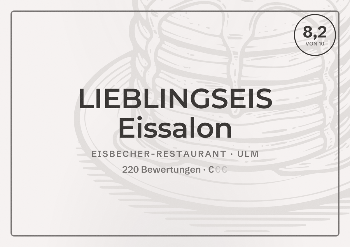 Illustriertes Poster von LIEBLINGSEIS Eissalon, Eisbecher-Restaurant in Ulm: Bewertung 8,2 von 10 aus 220 Bewertungen, Preisniveau €