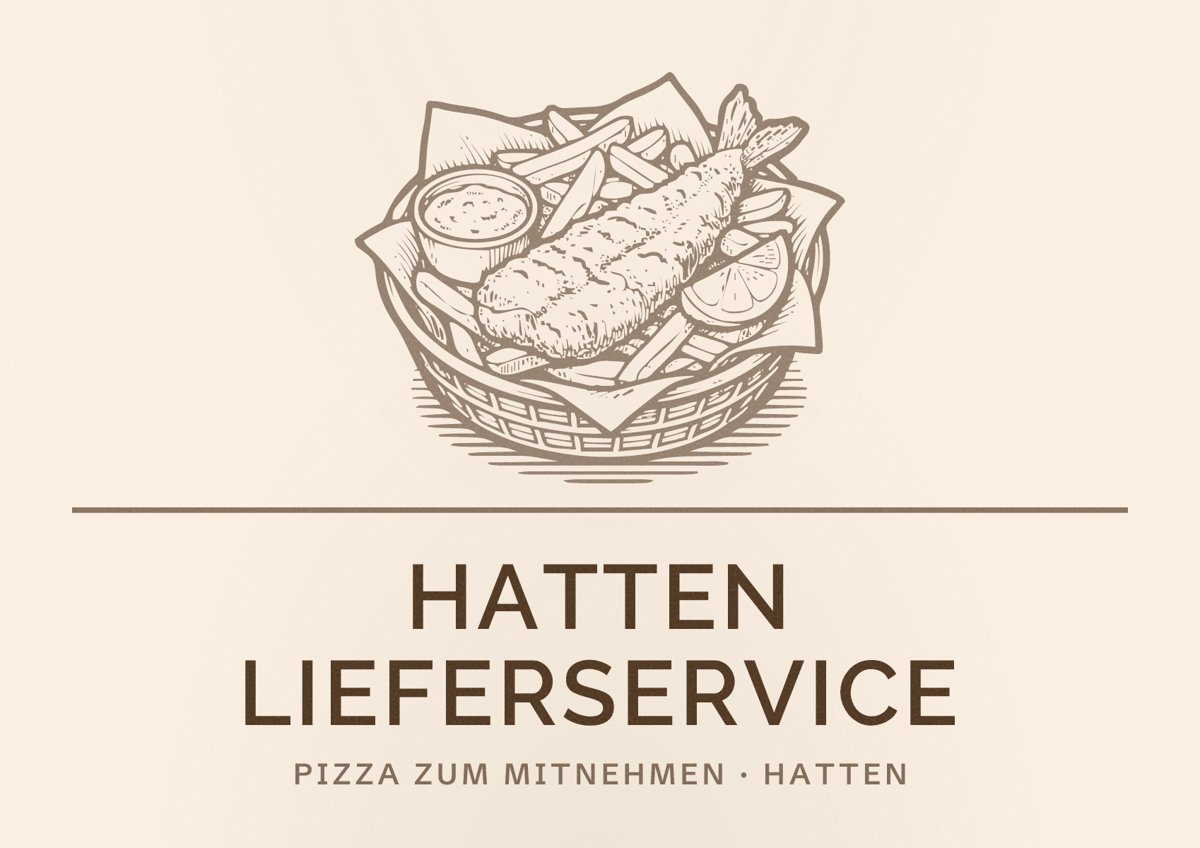 Illustriertes Poster von Hatten Lieferservice, Pizza zum Mitnehmen in Hatten