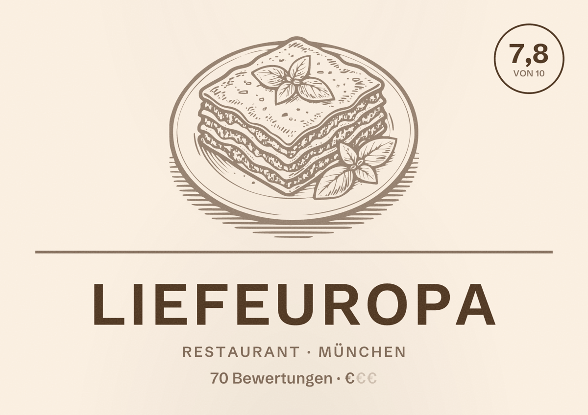 Illustriertes Poster von LIEFEUROPA, Restaurant in München: Bewertung 7,8 von 10 aus 70 Bewertungen, Preisniveau €
