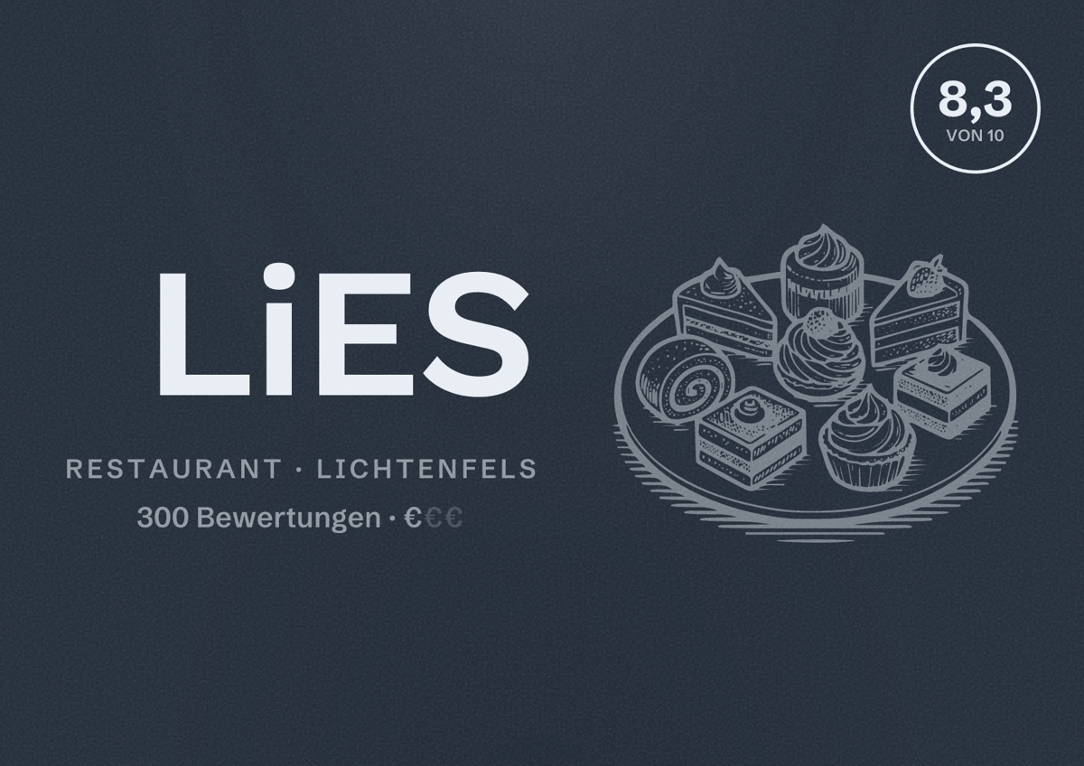 Illustriertes Poster von LiES, Restaurant in Lichtenfels: Bewertung 8,3 von 10 aus 300 Bewertungen, Preisniveau €