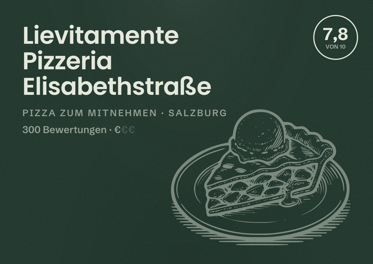 Illustriertes Poster von Lievitamente Pizzeria Elisabethstraße, Pizza zum Mitnehmen in Salzburg: Bewertung 7,8 von 10 aus 300 Bewertungen, Preisniveau €