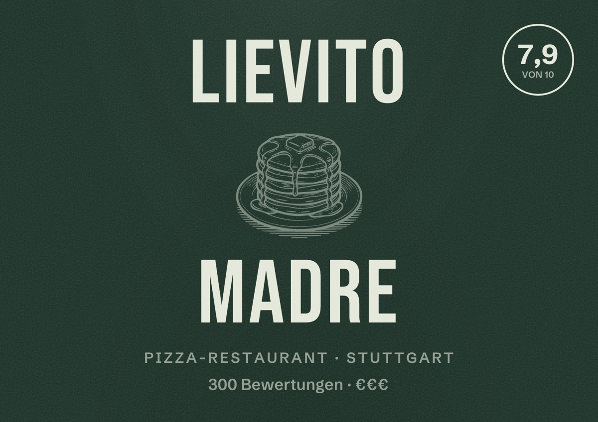 Illustriertes Poster von Lievito Madre, Pizza-Restaurant in Stuttgart: Bewertung 7,9 von 10 aus 300 Bewertungen, Preisniveau €€€