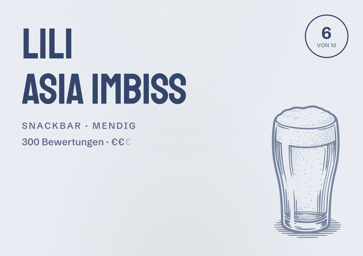 Illustriertes Poster von Lili Asia Imbiss, Snackbar in Mendig: Bewertung 6 von 10 aus 300 Bewertungen, Preisniveau €€