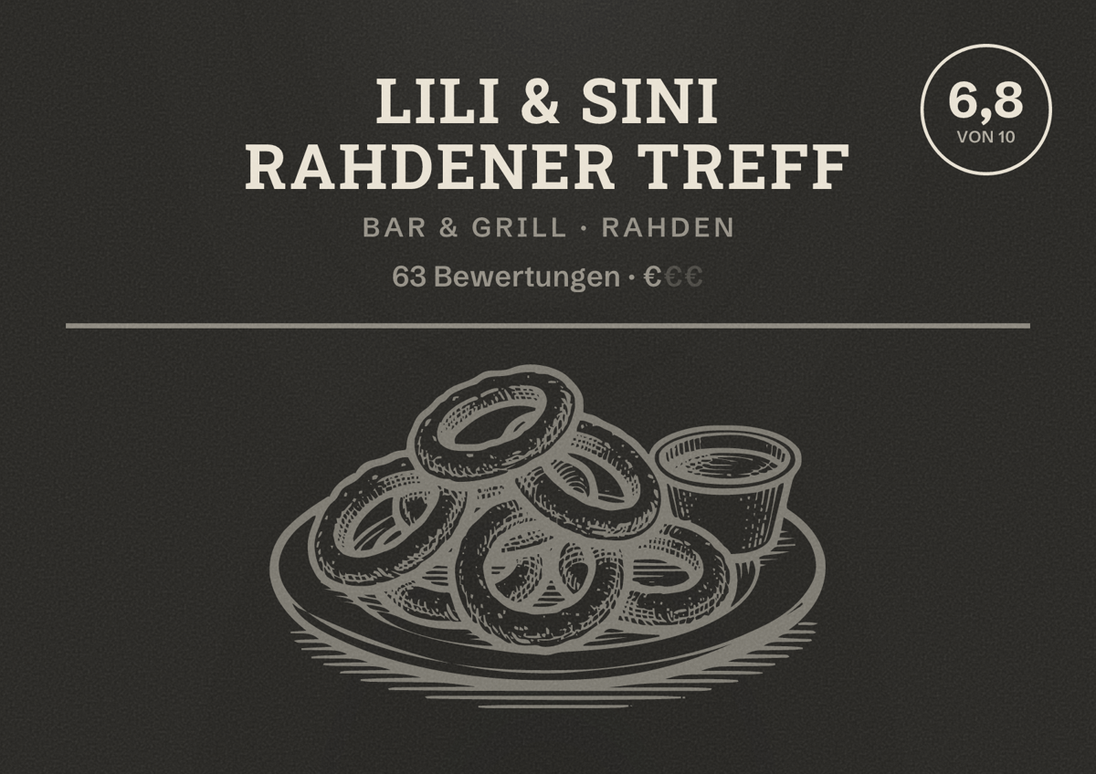 Illustriertes Poster von Lili & Sini Rahdener Treff, Bar & Grill in Rahden: Bewertung 6,8 von 10 aus 63 Bewertungen, Preisniveau €