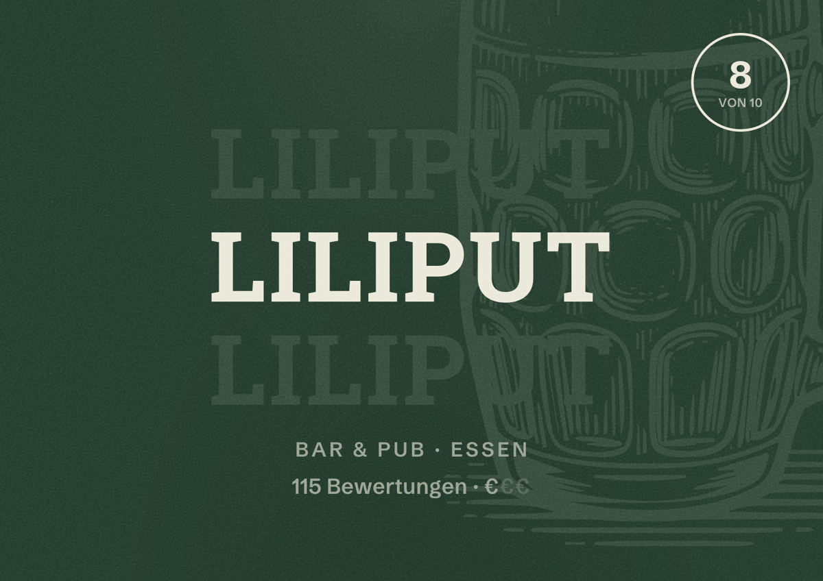 Illustriertes Poster von Liliput, Bar & Pub in Essen: Bewertung 8 von 10 aus 115 Bewertungen, Preisniveau €