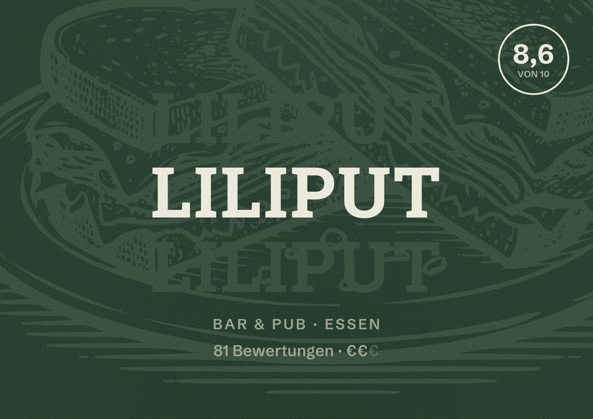 Illustriertes Poster von Liliput, Bar & Pub in Essen: Bewertung 8,6 von 10 aus 81 Bewertungen, Preisniveau €€