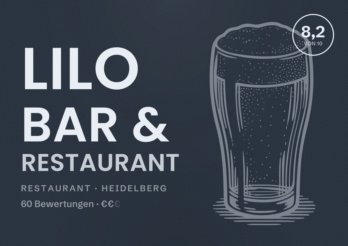 Illustriertes Poster von LILO Bar & Restaurant, Restaurant in Heidelberg: Bewertung 8,2 von 10 aus 60 Bewertungen, Preisniveau €€