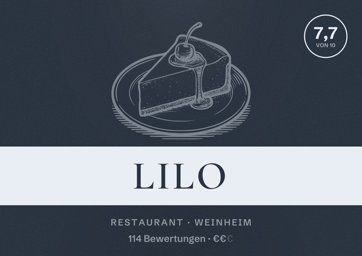 Illustriertes Poster von LiLo, Restaurant in Weinheim: Bewertung 7,7 von 10 aus 114 Bewertungen, Preisniveau €€