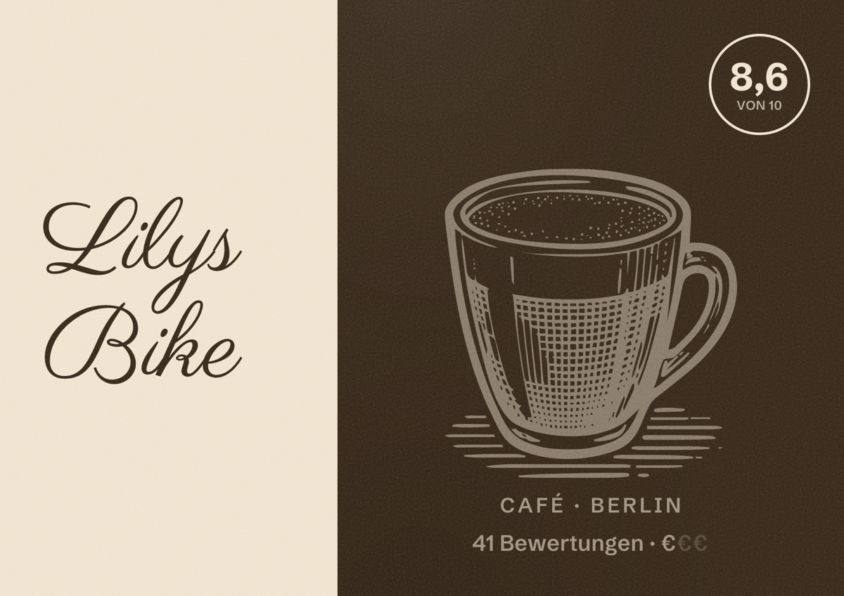 Illustriertes Poster von Lilys Bike, Café in Berlin: Bewertung 8,6 von 10 aus 41 Bewertungen, Preisniveau €