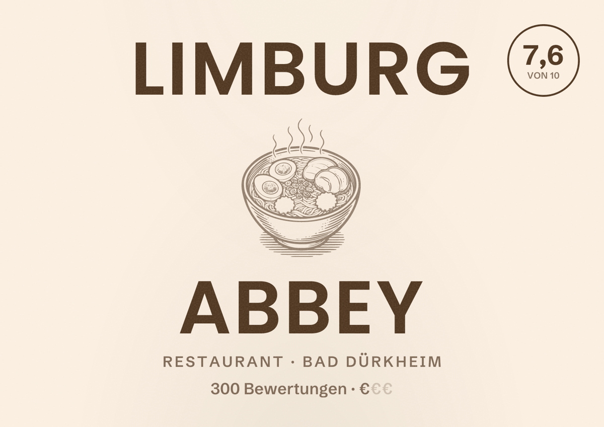 Illustriertes Poster von Limburg Abbey, Restaurant in Bad Dürkheim: Bewertung 7,6 von 10 aus 300 Bewertungen, Preisniveau €