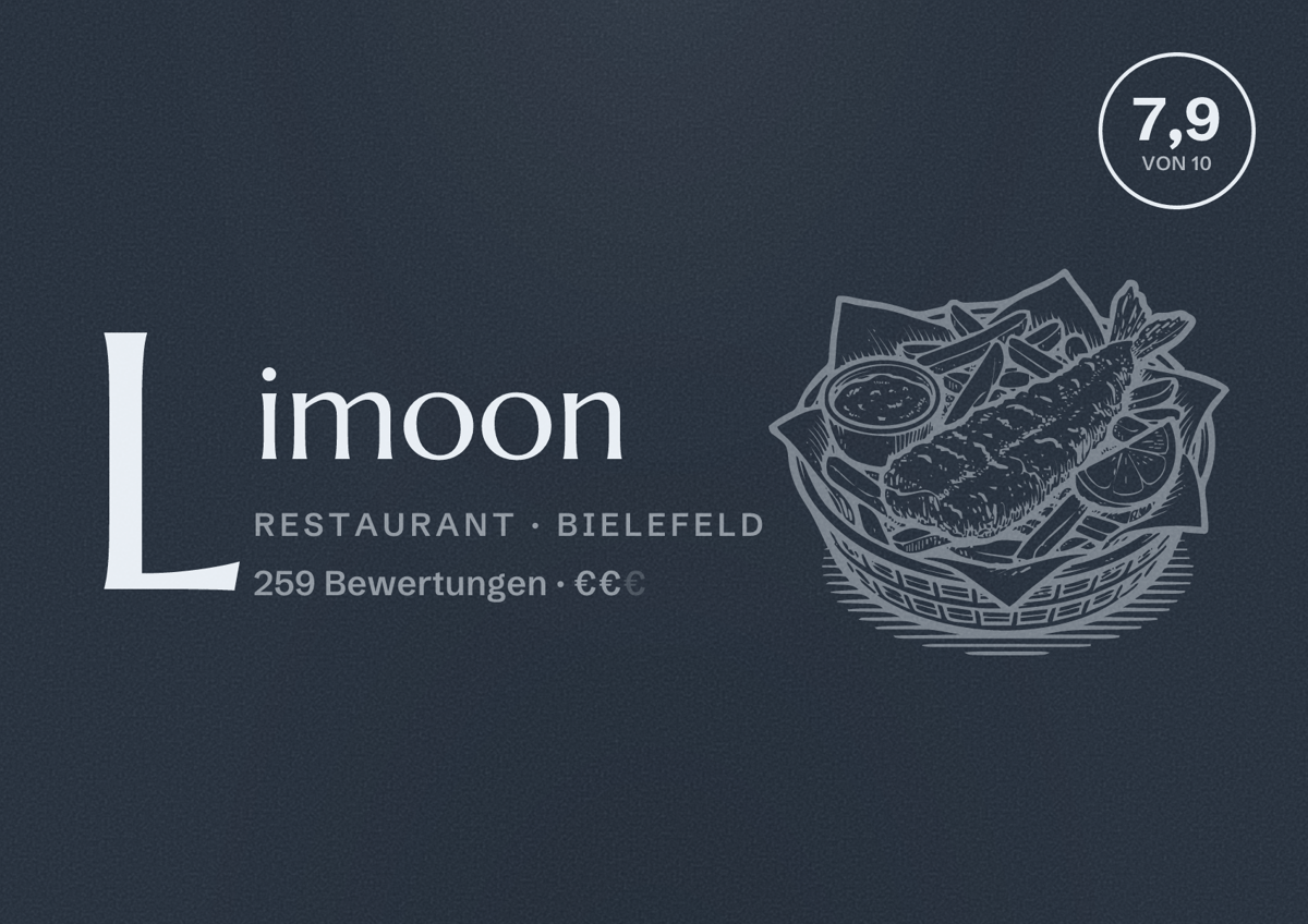 Illustriertes Poster von Limoon, Restaurant in Bielefeld: Bewertung 7,9 von 10 aus 259 Bewertungen, Preisniveau €€