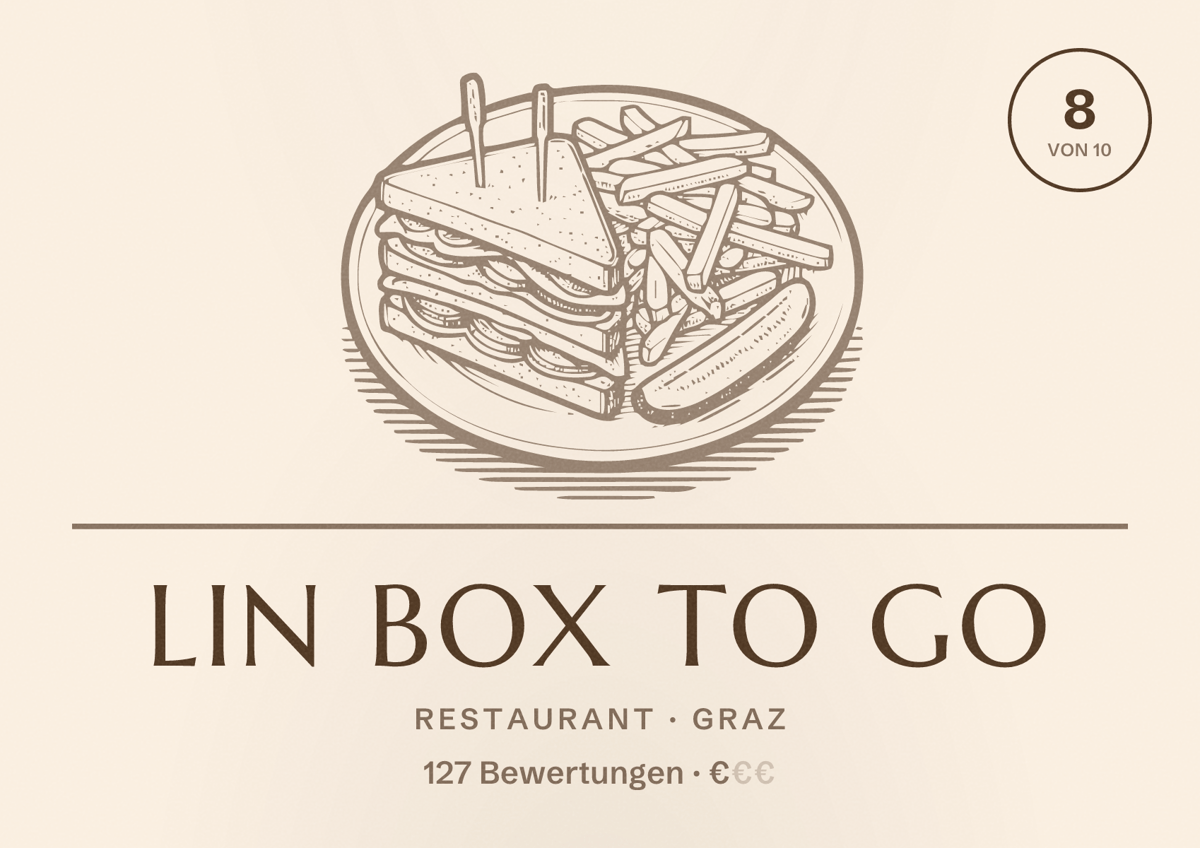 Illustriertes Poster von Lin Box To Go, Restaurant in Graz: Bewertung 8 von 10 aus 127 Bewertungen, Preisniveau €