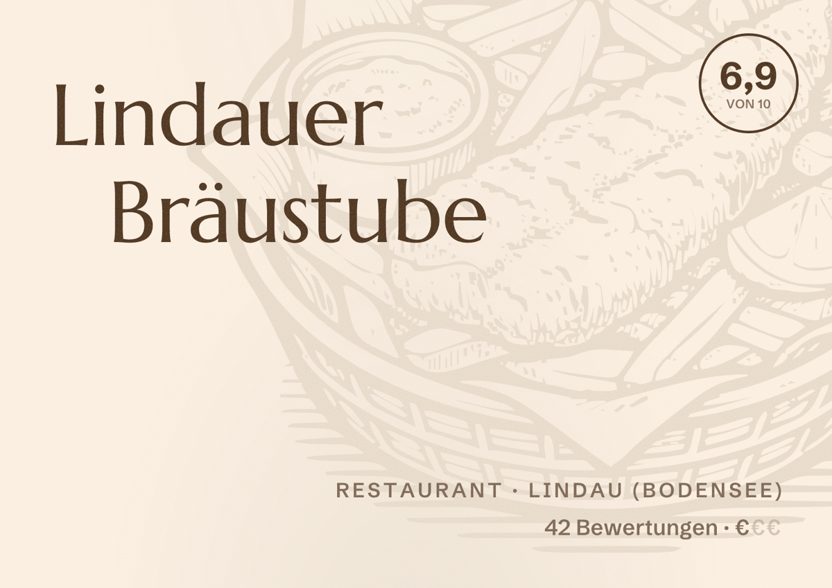 Illustriertes Poster von Lindauer Bräustube, Restaurant in Lindau (Bodensee): Bewertung 6,9 von 10 aus 42 Bewertungen, Preisniveau €
