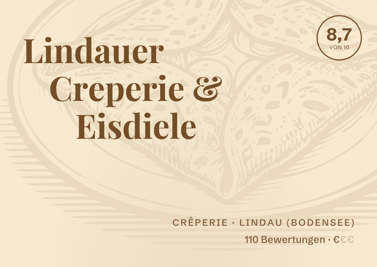 Illustriertes Poster von Lindauer Creperie & Eisdiele, Crêperie in Lindau (Bodensee): Bewertung 8,7 von 10 aus 110 Bewertungen, Preisniveau €