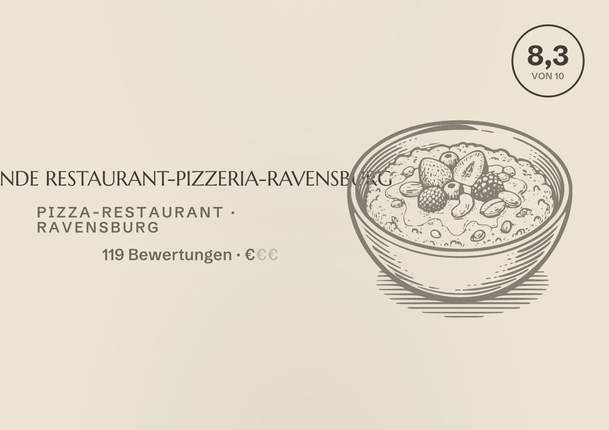 Illustriertes Poster von LINDE RESTAURANT-PIZZERIA-RAVENSBURG, Pizza-Restaurant in Ravensburg: Bewertung 8,3 von 10 aus 119 Bewertungen, Preisniveau €