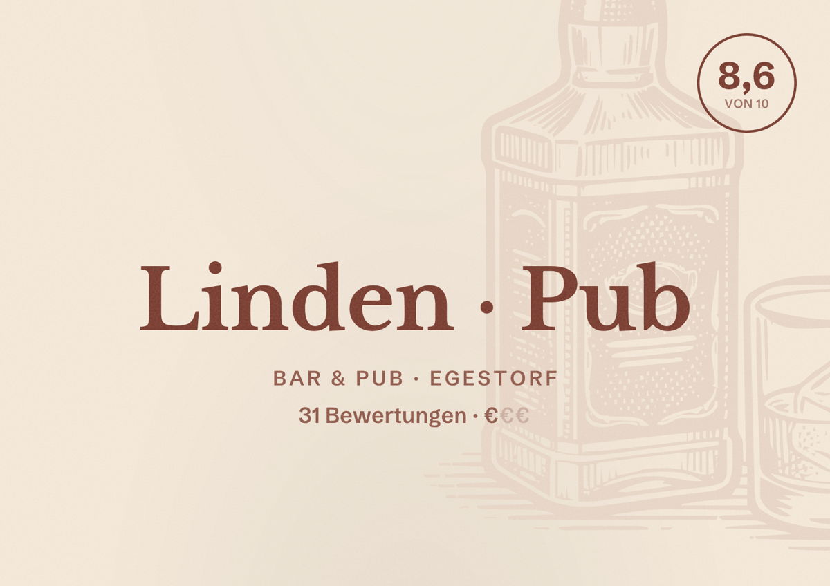 Illustriertes Poster von Linden Pub, Bar & Pub in Egestorf: Bewertung 8,6 von 10 aus 31 Bewertungen, Preisniveau €