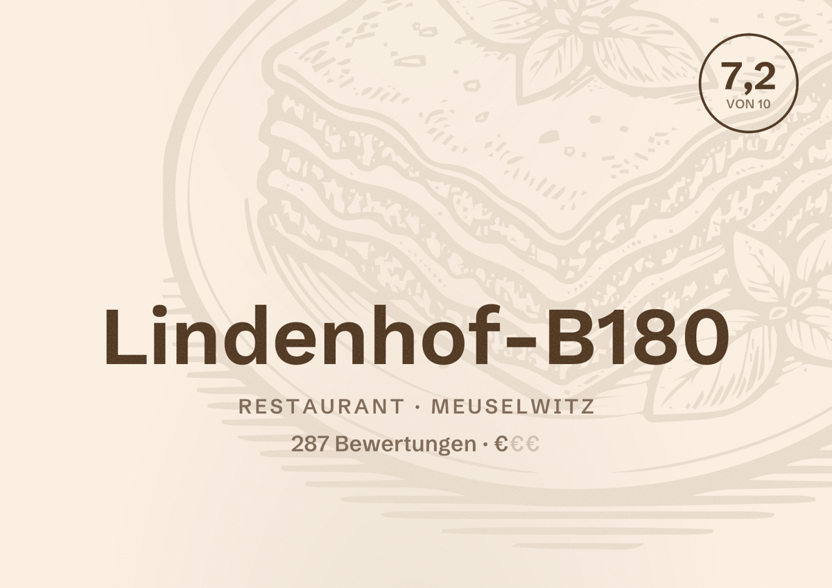 Illustriertes Poster von Lindenhof-B180, Restaurant in Meuselwitz: Bewertung 7,2 von 10 aus 287 Bewertungen, Preisniveau €