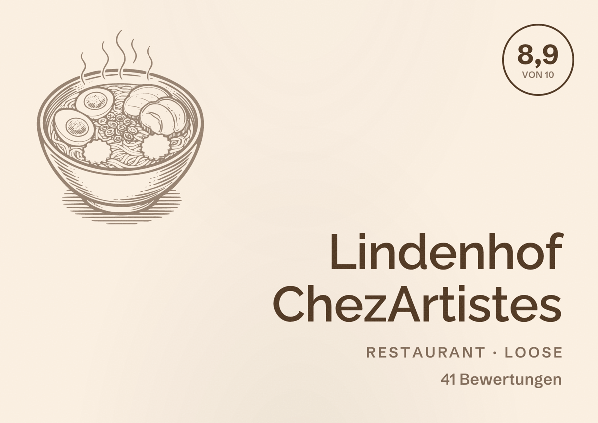 Illustriertes Poster von Lindenhof ChezArtistes, Restaurant in Loose: Bewertung 8,9 von 10 aus 41 Bewertungen