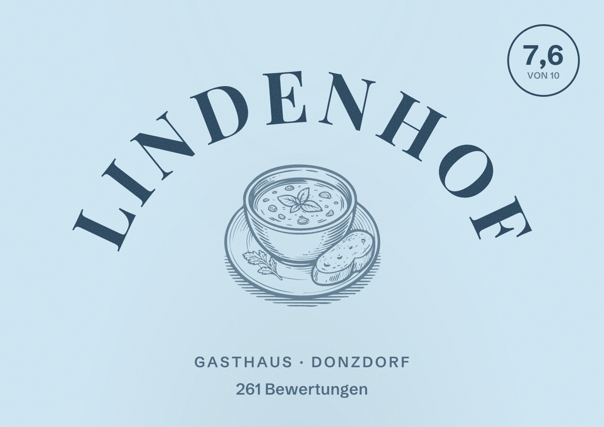 Illustriertes Poster von Lindenhof, Gasthaus in Donzdorf: Bewertung 7,6 von 10 aus 261 Bewertungen