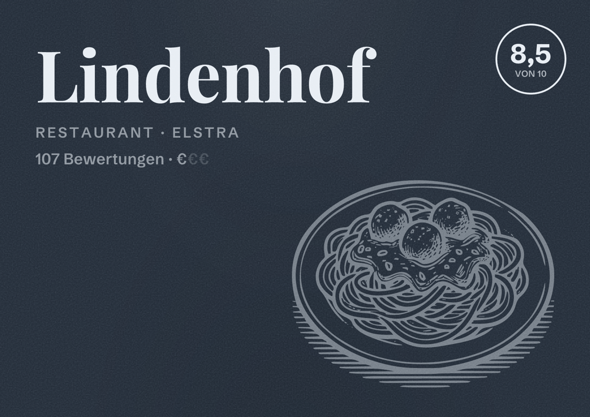 Illustriertes Poster von Lindenhof, Restaurant in Elstra: Bewertung 8,5 von 10 aus 107 Bewertungen, Preisniveau €