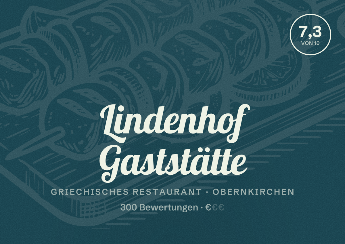 Illustriertes Poster von Lindenhof Gaststätte, Griechisches Restaurant in Obernkirchen: Bewertung 7,3 von 10 aus 300 Bewertungen, Preisniveau €