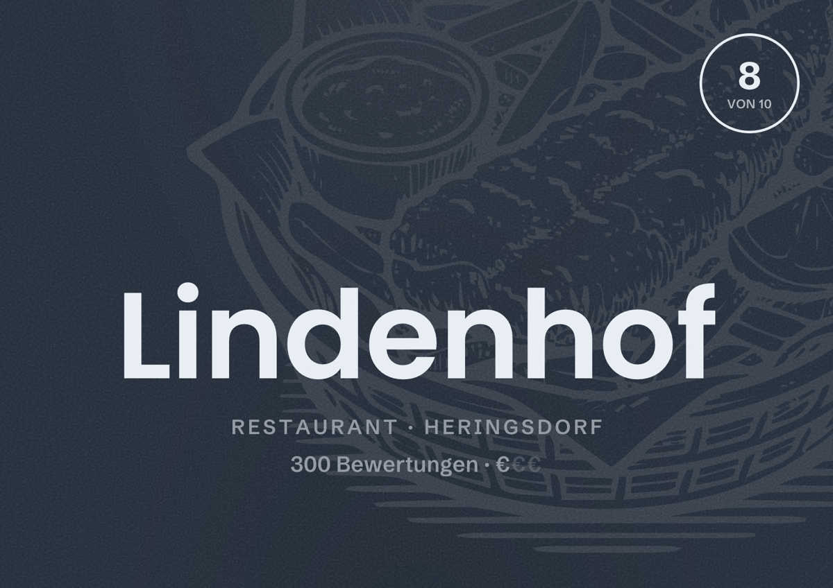 Illustriertes Poster von Lindenhof, Restaurant in Heringsdorf: Bewertung 8 von 10 aus 300 Bewertungen, Preisniveau €