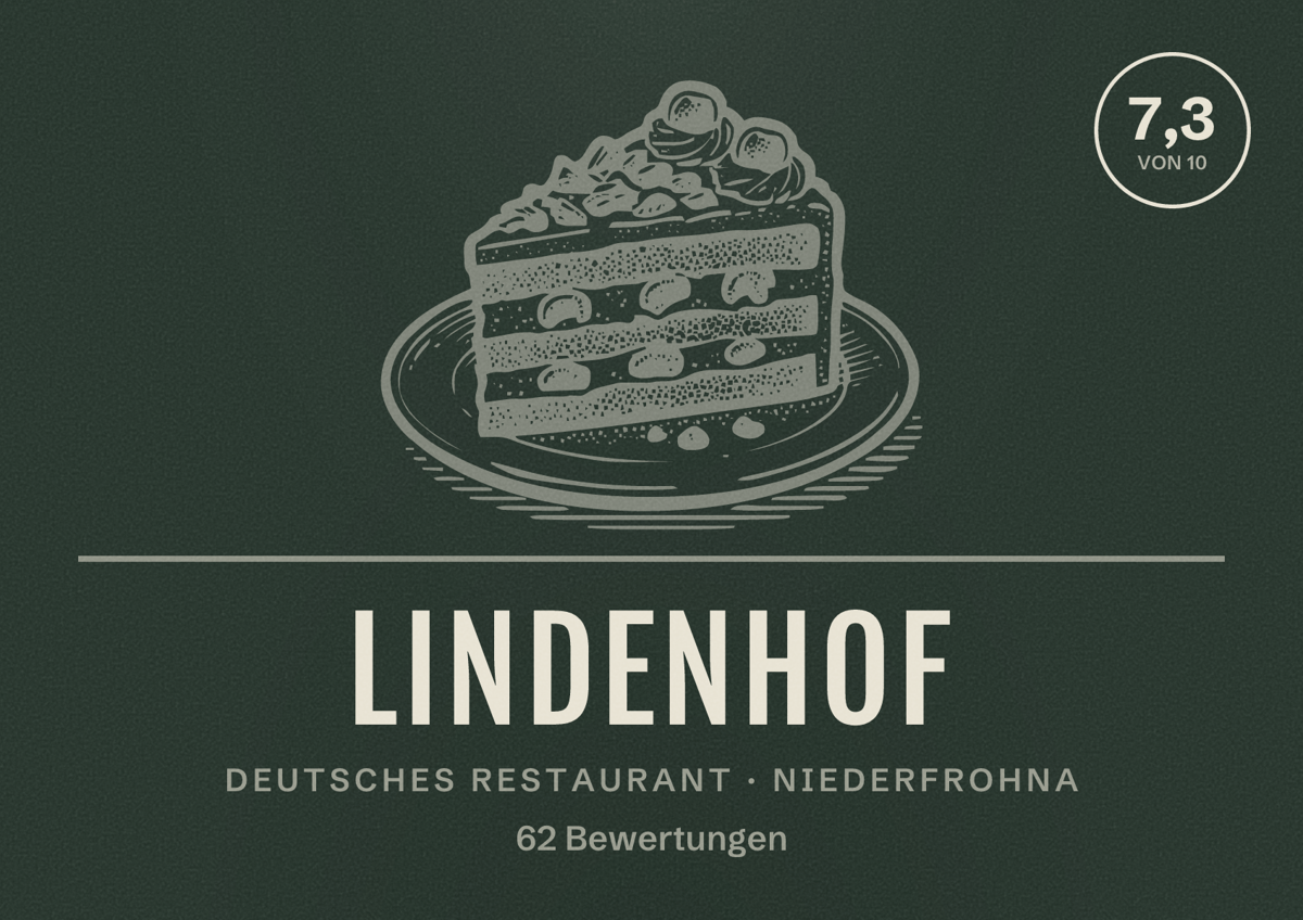 Illustriertes Poster von Lindenhof, Deutsches Restaurant in Niederfrohna: Bewertung 7,3 von 10 aus 62 Bewertungen