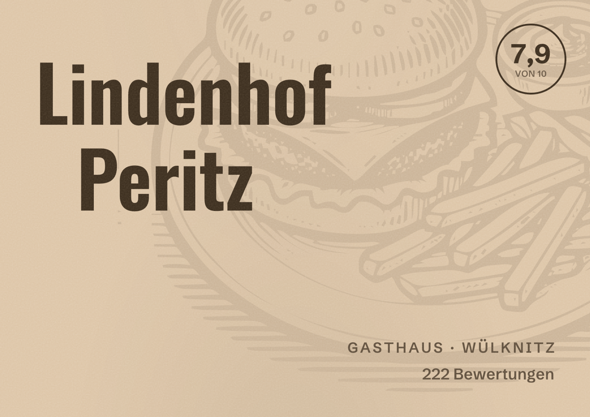 Illustriertes Poster von Lindenhof Peritz, Gasthaus in Wülknitz: Bewertung 7,9 von 10 aus 222 Bewertungen