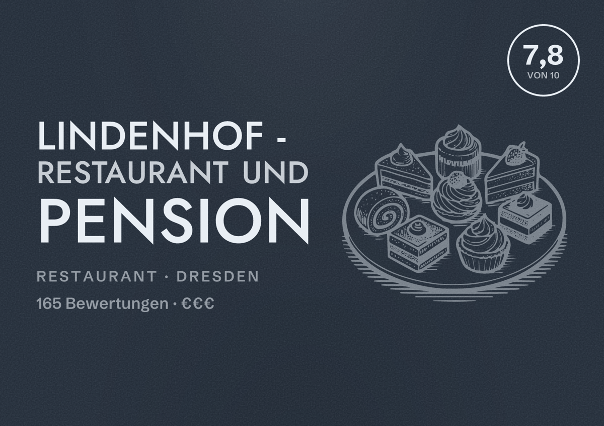 Illustriertes Poster von Lindenhof - Restaurant und Pension, Restaurant in Dresden: Bewertung 7,8 von 10 aus 165 Bewertungen, Preisniveau €€€