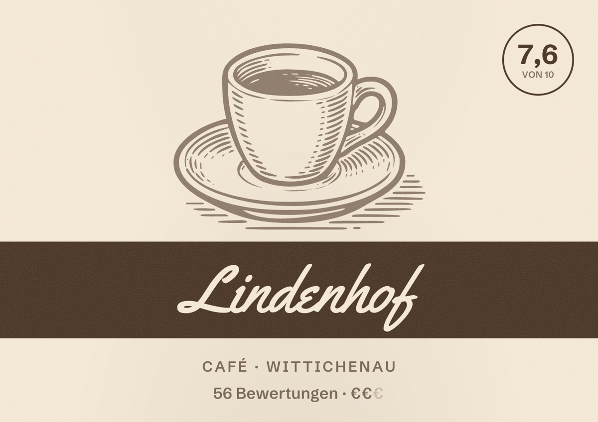 Illustriertes Poster von Lindenhof, Café in Wittichenau: Bewertung 7,6 von 10 aus 56 Bewertungen, Preisniveau €€