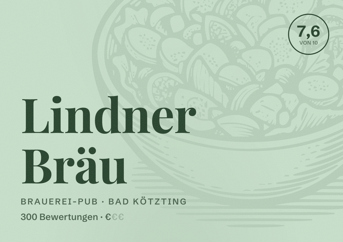 Illustriertes Poster von Lindner Bräu, Brauerei-Pub in Bad Kötzting: Bewertung 7,6 von 10 aus 300 Bewertungen, Preisniveau €