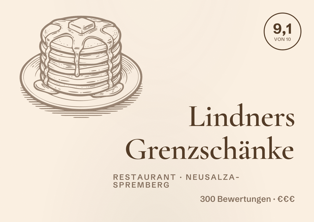 Illustriertes Poster von Lindners Grenzschänke, Restaurant in Neusalza-Spremberg: Bewertung 9,1 von 10 aus 300 Bewertungen, Preisniveau €€€