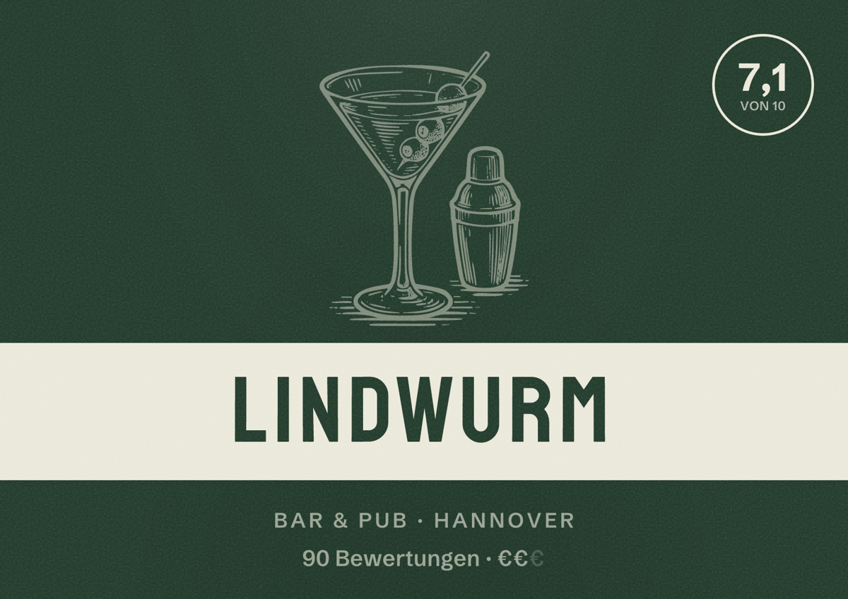 Illustriertes Poster von Lindwurm, Bar & Pub in Hannover: Gästebewertung 7,1 von 10 aus 90 Bewertungen