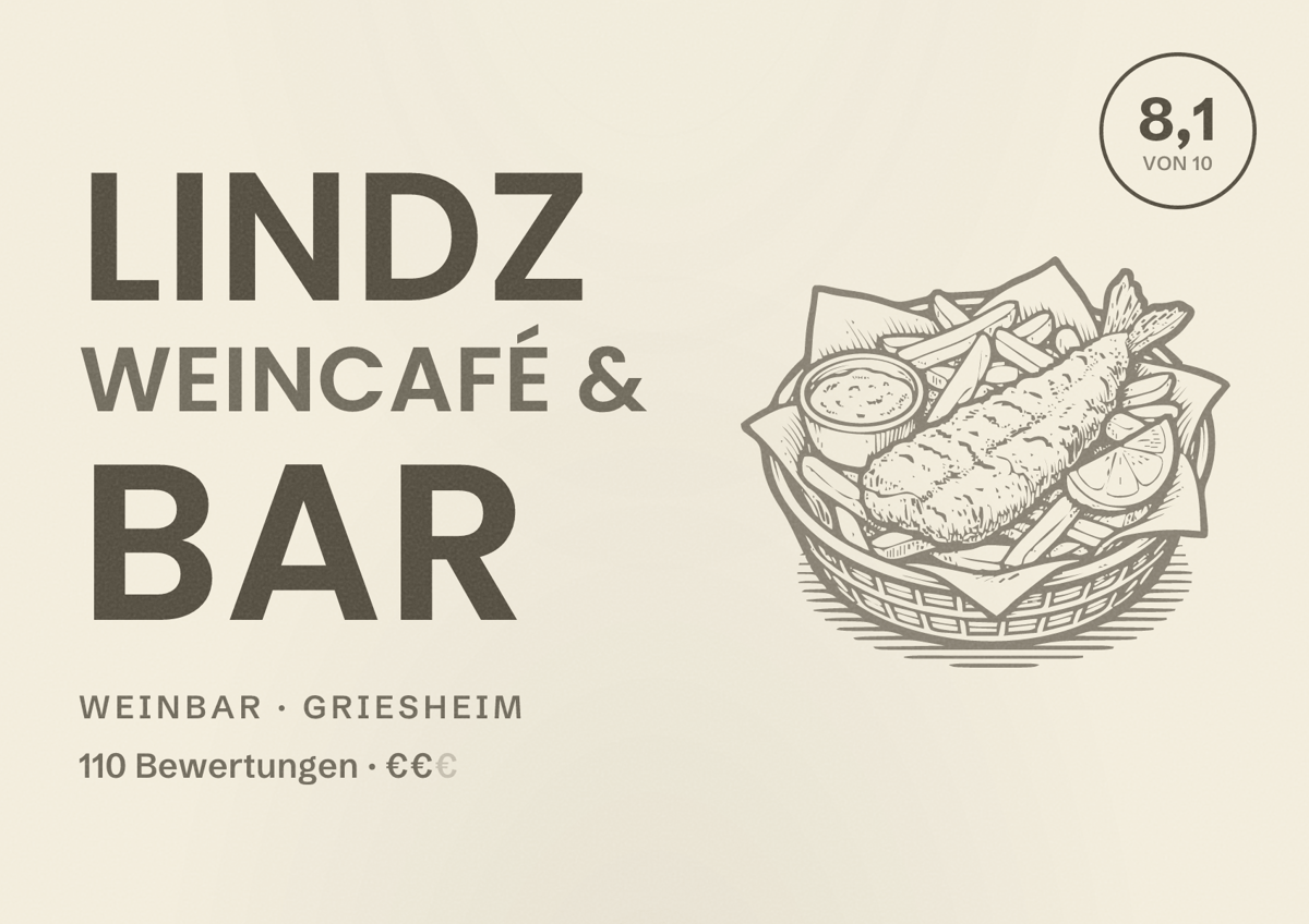 Illustriertes Poster von Lindz WeinCafé & Bar, Weinbar in Griesheim: Bewertung 8,1 von 10 aus 110 Bewertungen, Preisniveau €€