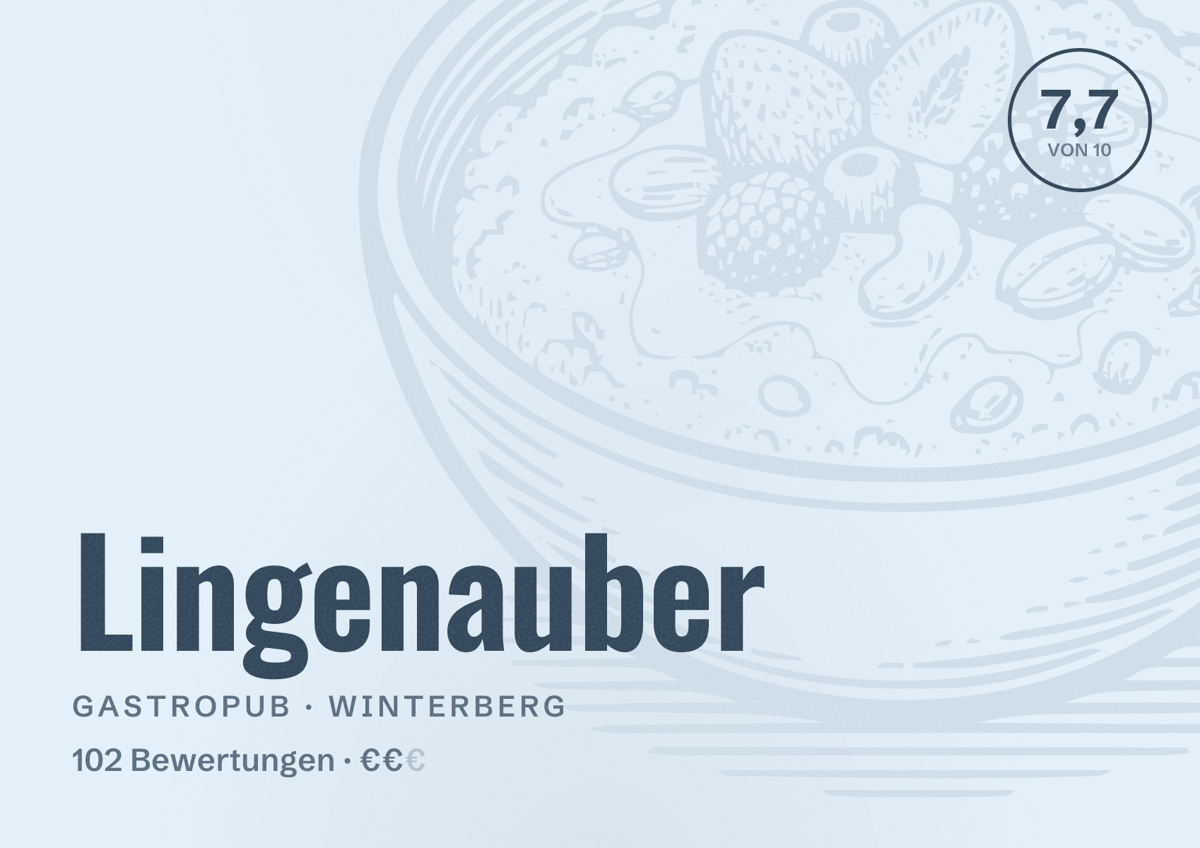 Illustriertes Poster von Lingenauber, Gastropub in Winterberg: Bewertung 7,7 von 10 aus 102 Bewertungen, Preisniveau €€