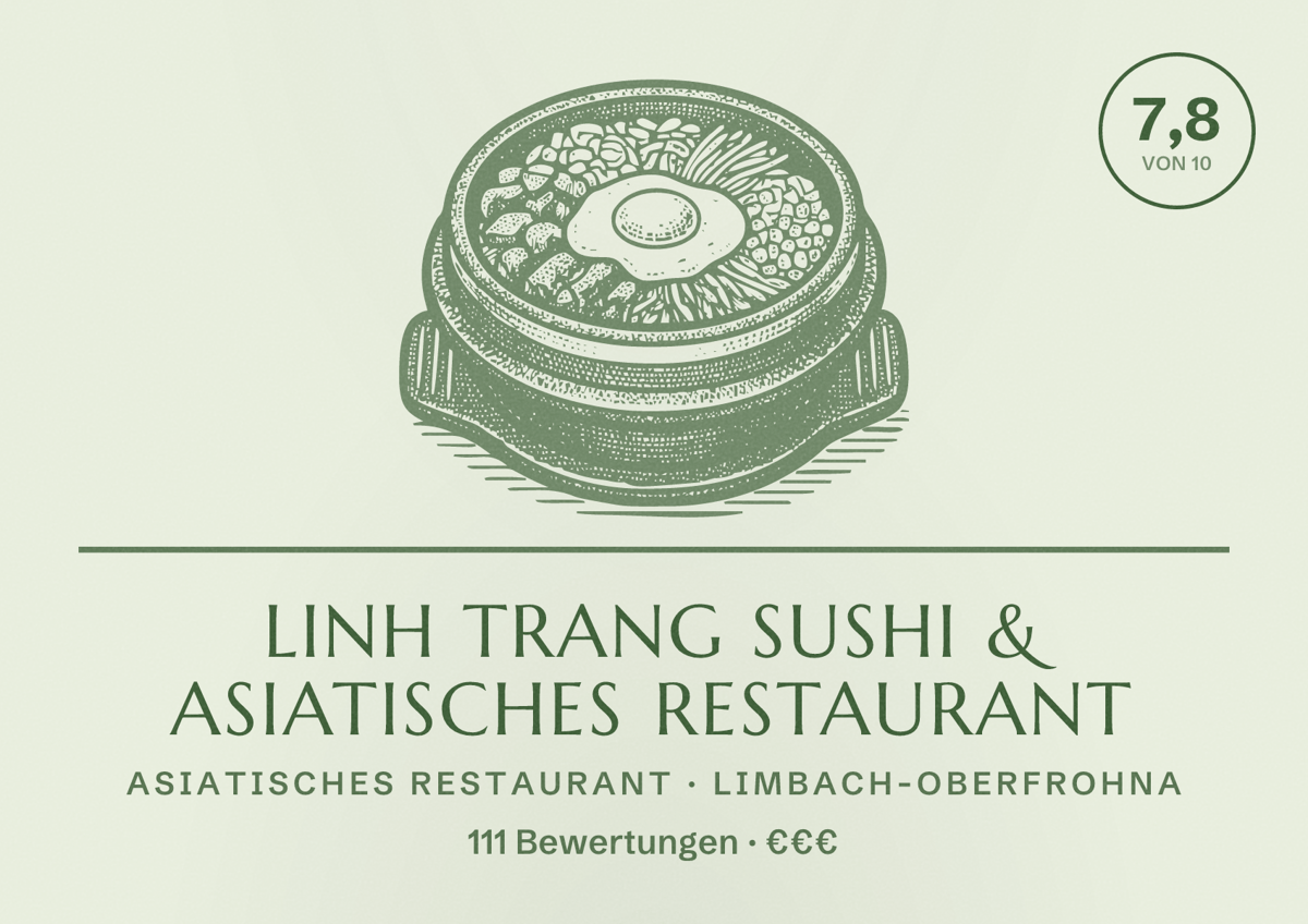 Illustriertes Poster von LINH TRANG Sushi & Asiatisches Restaurant, Asiatisches Restaurant in Limbach-Oberfrohna: Bewertung 7,8 von 10 aus 111 Bewertungen, Preisniveau €€€
