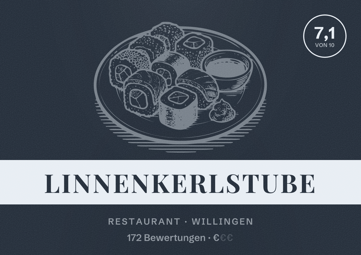 Illustriertes Poster von Linnenkerlstube, Restaurant in Willingen: Bewertung 7,1 von 10 aus 172 Bewertungen, Preisniveau €