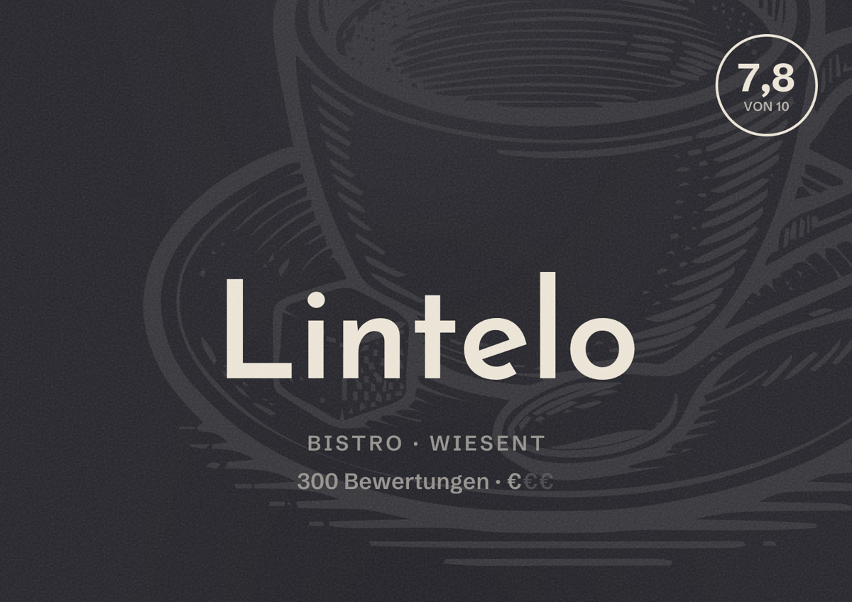 Illustriertes Poster von Lintelo, Bistro in Wiesent: Bewertung 7,8 von 10 aus 300 Bewertungen, Preisniveau €