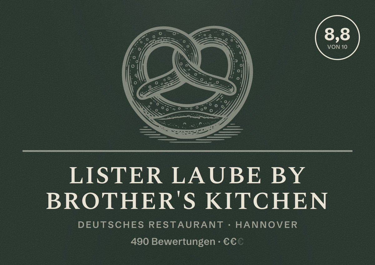 Illustriertes Poster von LISTER LAUBE By Brother's Kitchen, Deutsches Restaurant in Hannover: Bewertung 8,8 von 10 aus 490 Bewertungen, Preisniveau €€