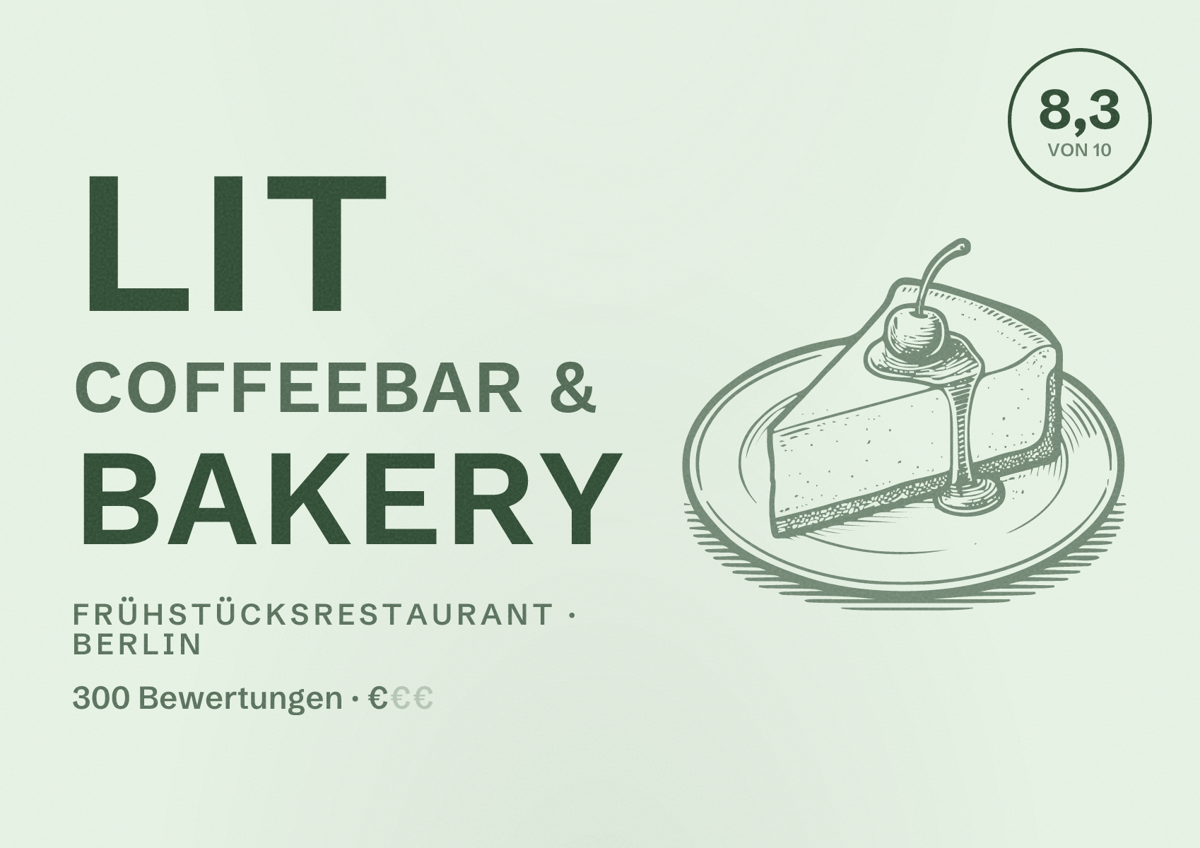 Illustriertes Poster von LIT Coffeebar & Bakery, Frühstücksrestaurant in Berlin: Bewertung 8,3 von 10 aus 300 Bewertungen, Preisniveau €