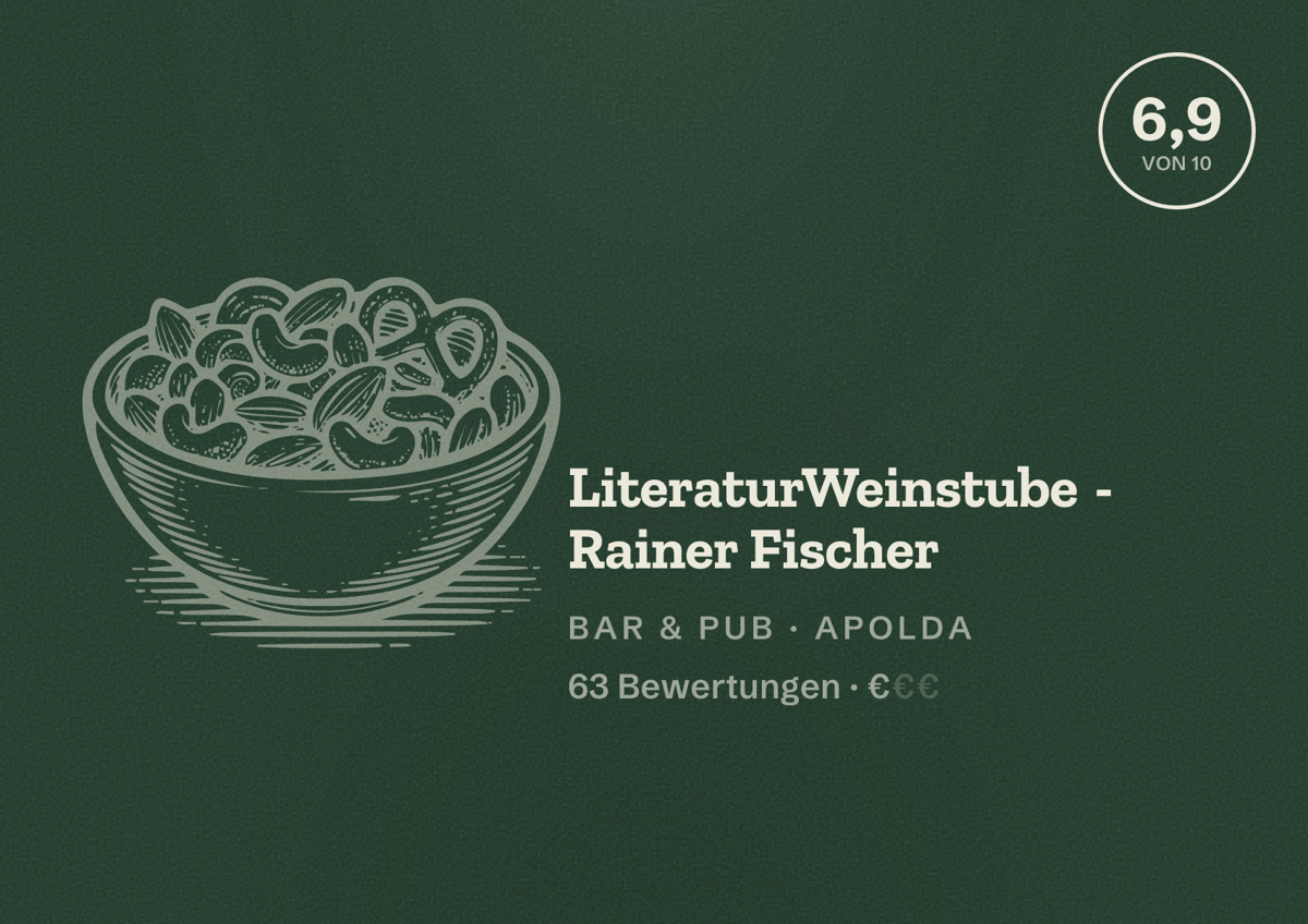 Illustriertes Poster von LiteraturWeinstube - Rainer Fischer, Bar & Pub in Apolda: Bewertung 6,9 von 10 aus 63 Bewertungen, Preisniveau €