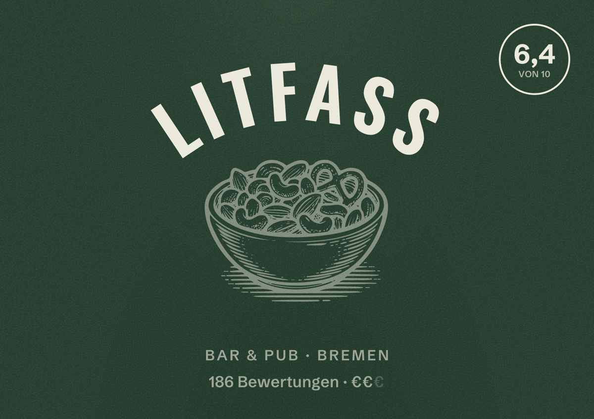 Illustriertes Poster von Litfass, Bar & Pub in Bremen: Bewertung 6,4 von 10 aus 186 Bewertungen, Preisniveau €€