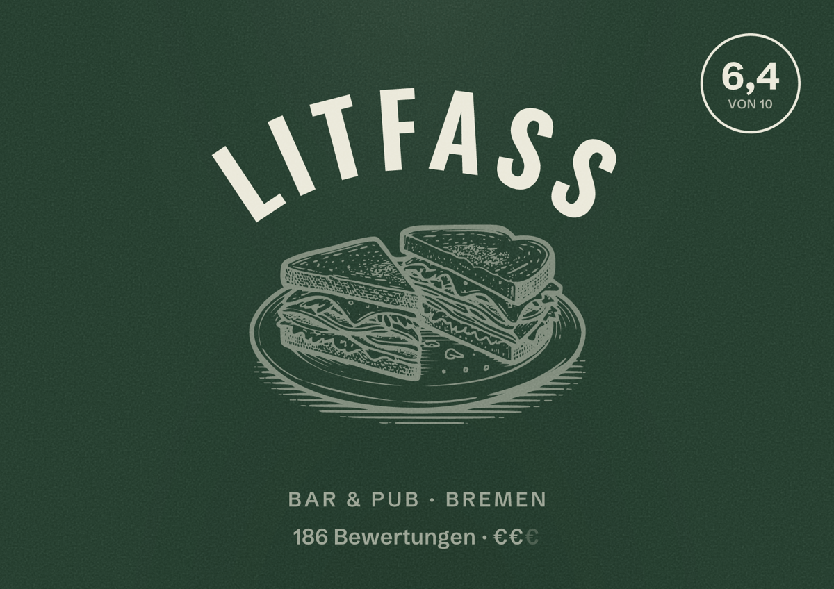 Illustriertes Poster von Litfass, Bar & Pub in Bremen: Bewertung 6,4 von 10 aus 186 Bewertungen, Preisniveau €€